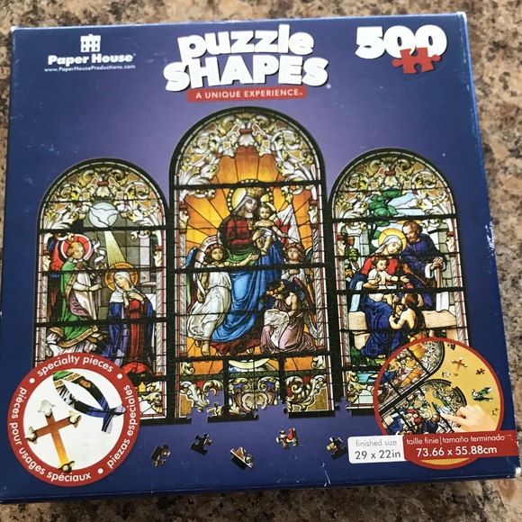 Paper House Puzzle Shapes 500 Piece Stained Glass Church Windows - Picture 2 of 7